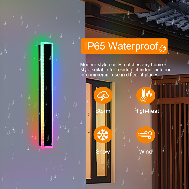 Upgraded Modern RGB Wall Lights - IP65 Waterproof, Indoor/Outdoor Lightings With Remote & App – Wall Sconce Exterior Black Light Fixture With Multiple Modes & Features, For Business/Home
