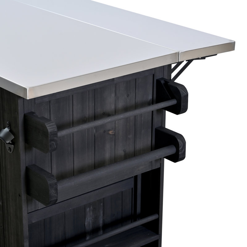 Îlot de cuisine d'extérieur en bois massif extensible 19,3 po / 28 po, Noir