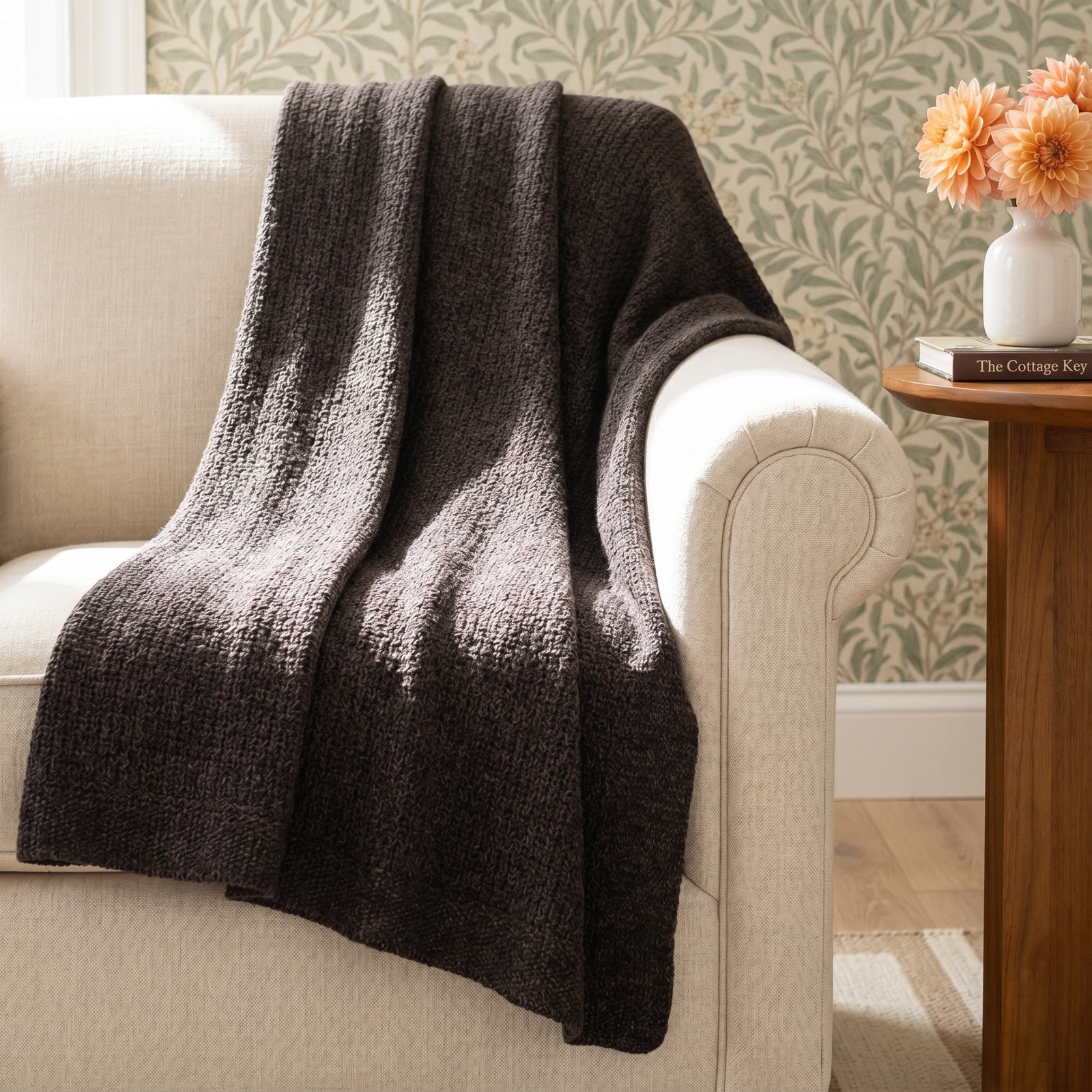 Artesia Linen Knit Throw Blanket, Black