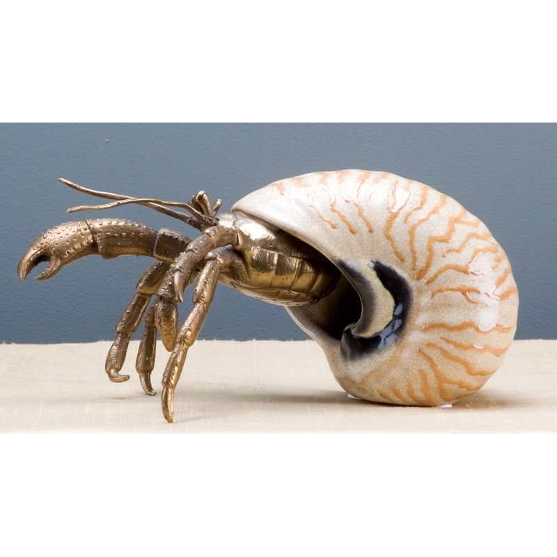Porcelain Tan Hermit Crab Shell Figurine With Bronze Ormolu In Corals & Shells Collection