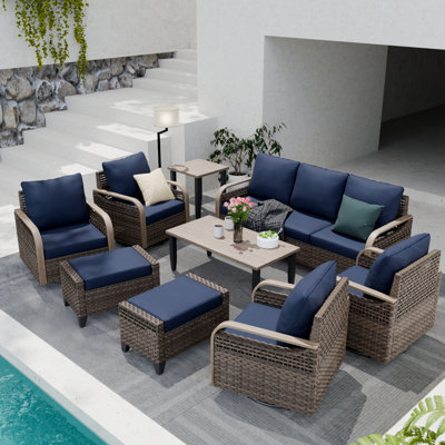 Emircan Wicker 7 - Person Patio Conversation Set with Cushions