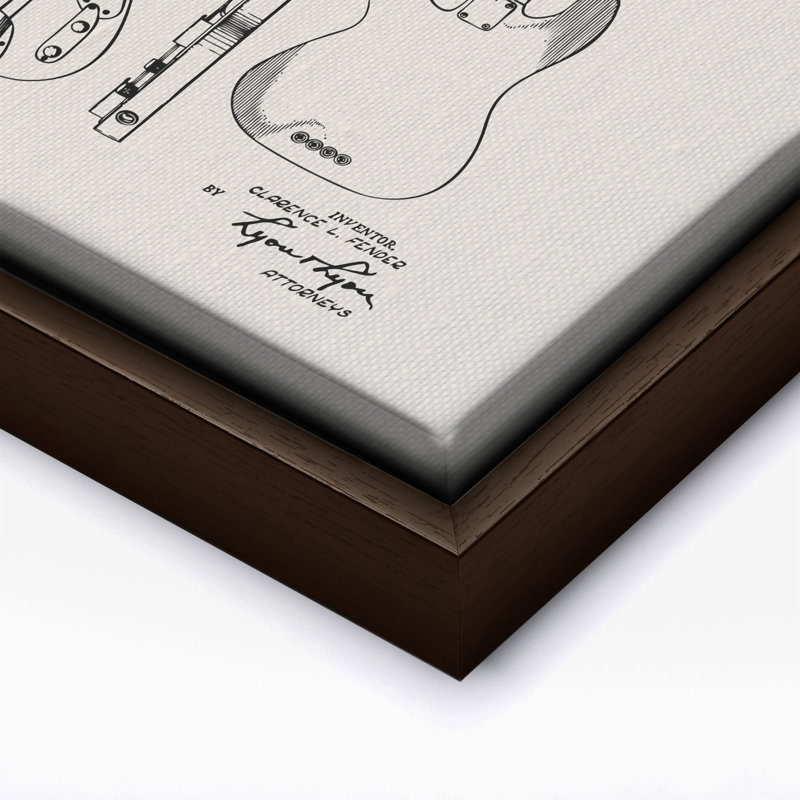 Plan de guitare électrique n ° 1, Canevas, H 18 po x l 24 po, Encadrement brun