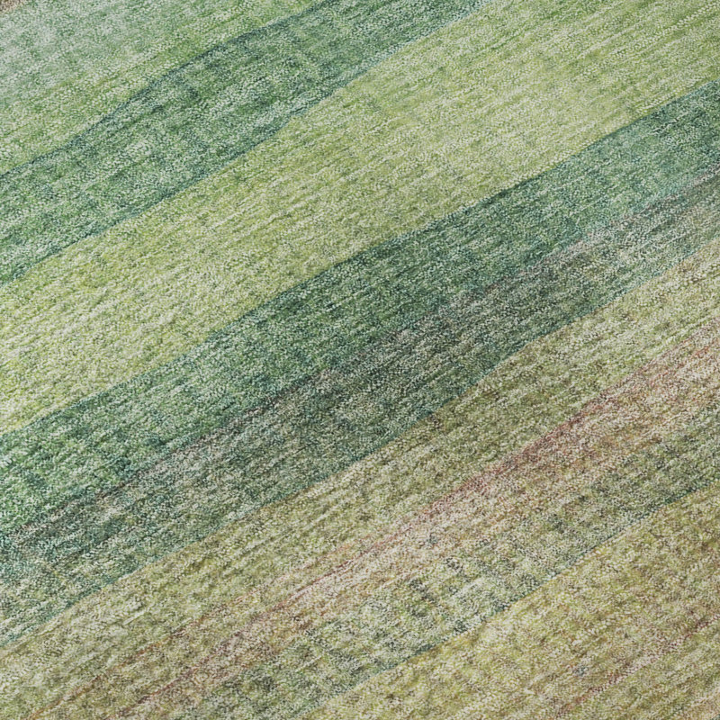 Premium Machine Washable Mayfield AMF2093 Striped Rug, 1'8" x 2'6", Aloe