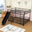 Full Over Full Metal Bunk Bed With Slide, Ladder And Safety Guardrails-1790794207