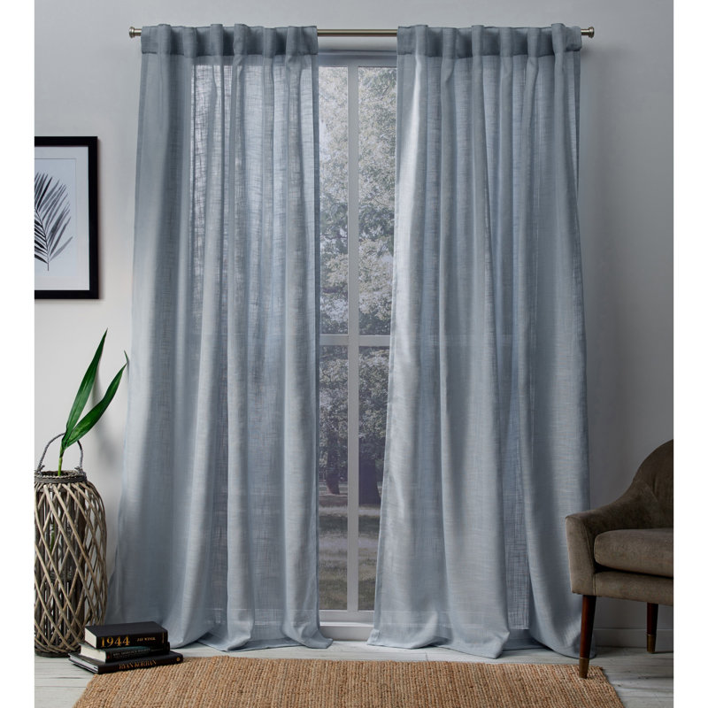 Paire de rideaux semi-transparents Leon, l 54 po x L 96 po, Bleu Melrose
