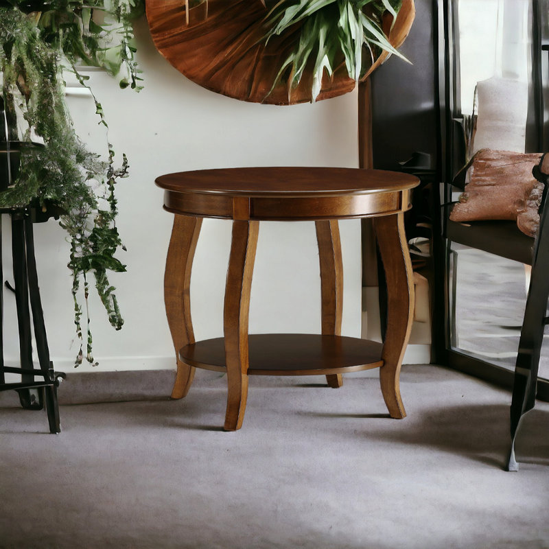 Walnut Side Table With Bottom Shelf For Decorative Storage Wood Stylish Design