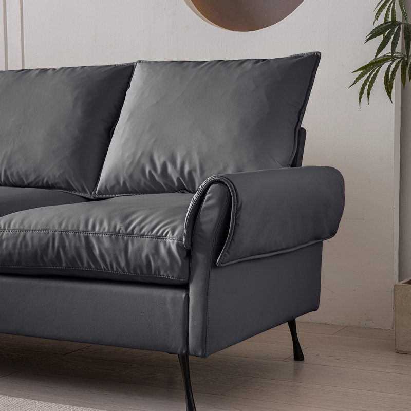 Chaise longue en cuir technique gris foncé avec canapé convertible en L 104,5 po