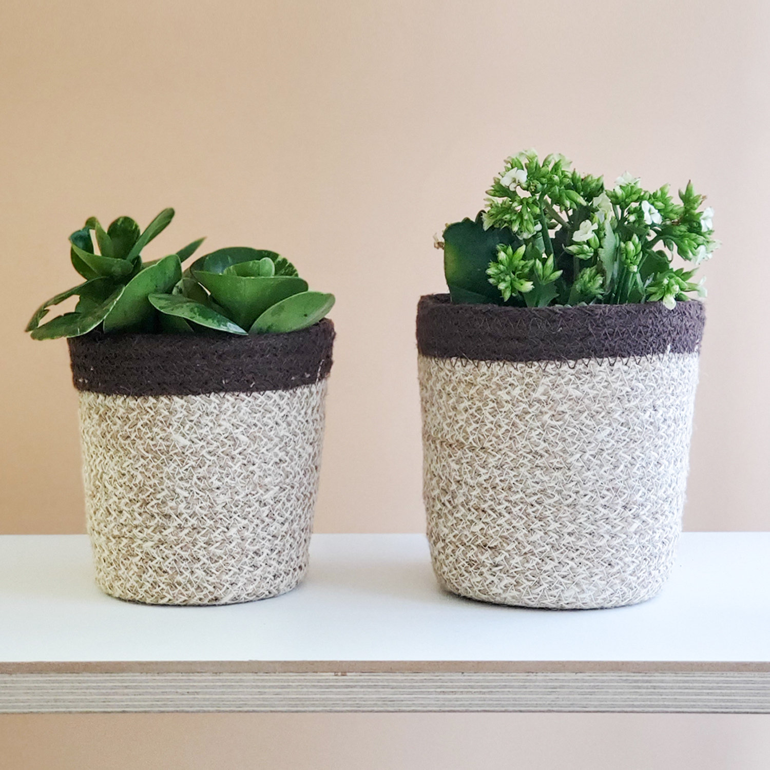 Bamboo Adjustable Plant Stand + Jute & White Pot Basket