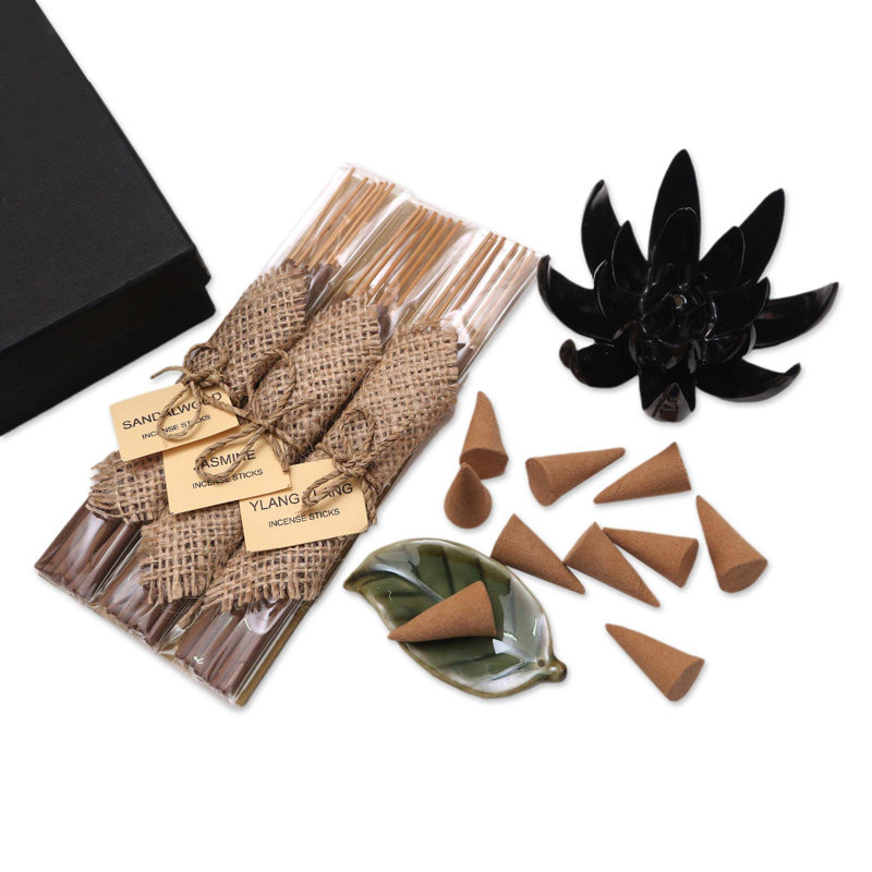 Ensemble-cadeau Bloom et lotus en fleurs et aromathérapie, Noir