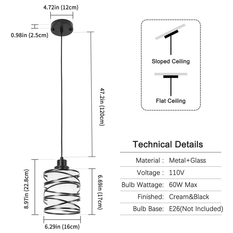 Luminaire suspendu 1 lumière noir mat avec abat-jour en verre givré pour îlot de cuisine, café, restaurant et vestibule