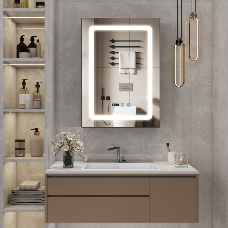 LED Bathroom Mirror Cabinet with Charging, Bathroom Storage Cupboard with Adjustable Shelves, 50cm, Black