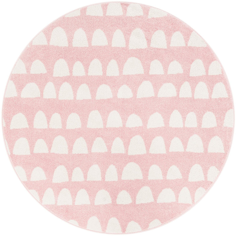 Tapis pour enfant Hillow Whimsy, Rose/Blanc, Rond 5 pi 1 po
