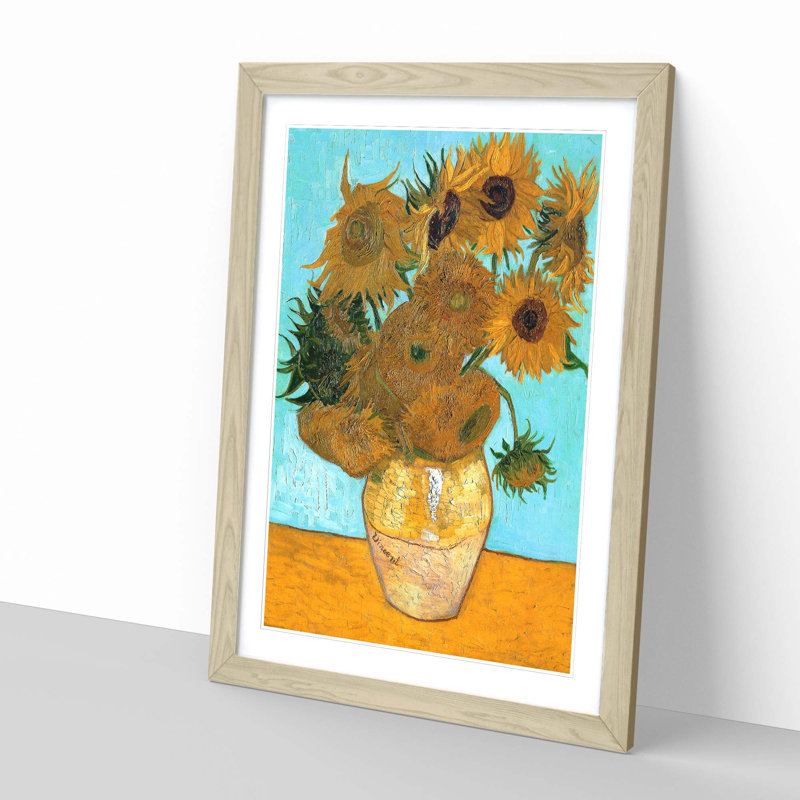 Twelve Sunflowers by Vincent Van Gogh - Framed Print, Oak