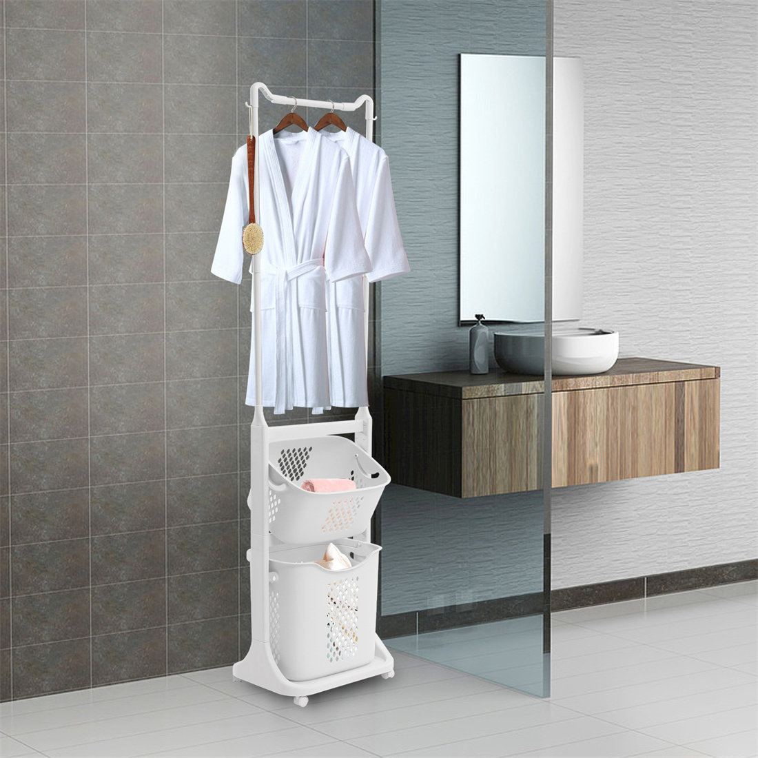 YYBSH Free-Standing Laundry Room Organizer with Basket & Reviews ...