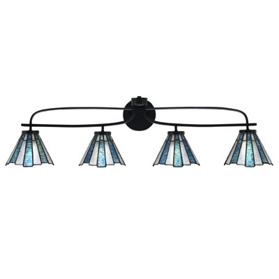 Siv Cavella 4 Light Bath Bar Shown In Matte Black Finish With 7" Sea Ice Art Glass