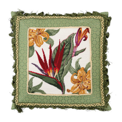 Tropical Floral Needlepoint Throw Pillow