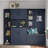 Multifunctional L-Shaped Hall Cabinet with Storage & 4 Hooks – Living Room, Kitchen, Entryway 2-in-1, antique blue-1902749270