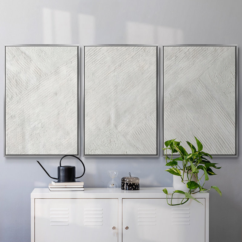 Printed Meditation Garden II - Toile encadrée multi-pièces, H 40 po x l 78 po x P 2 po, Argent