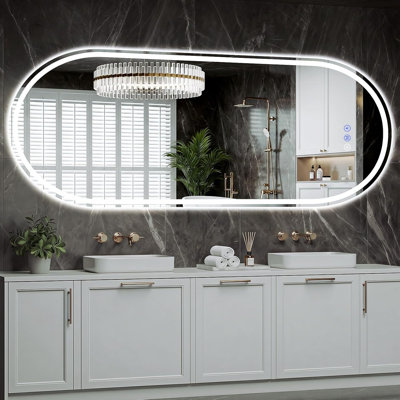 Miroir ovale à DEL pleine longueur 24 po x 50 po - Miroir de courtoisie éclairé sans cadre, rétroéclairé, antibuée, à intensité variable, IP65