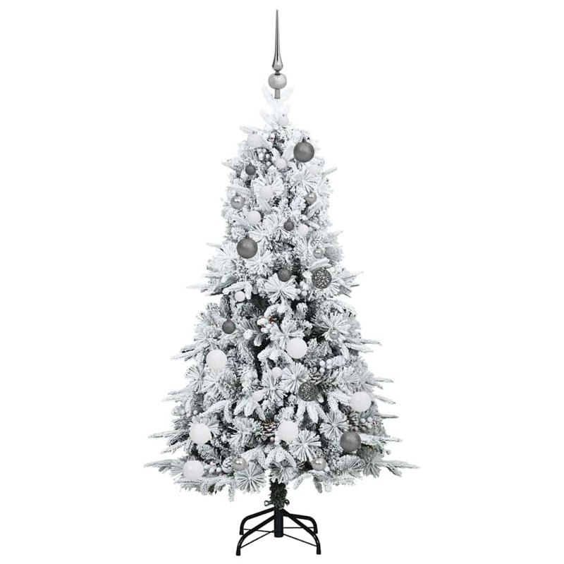 Artificial Hinged Christmas Tree Green PE and PVC, White/Grey/White, 4.92' H
