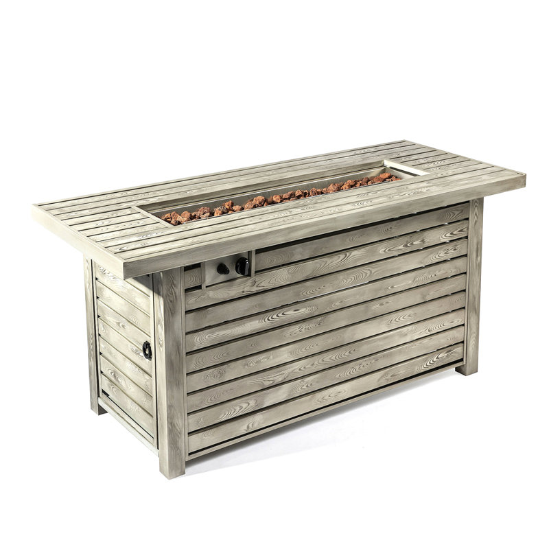 Foyer de table 54 po au gaz propane, foyer rectangulaire en acier de 50 000 BTU avec finition imitation grain de bois pour terrasse de jardin extérieur - beige clair
