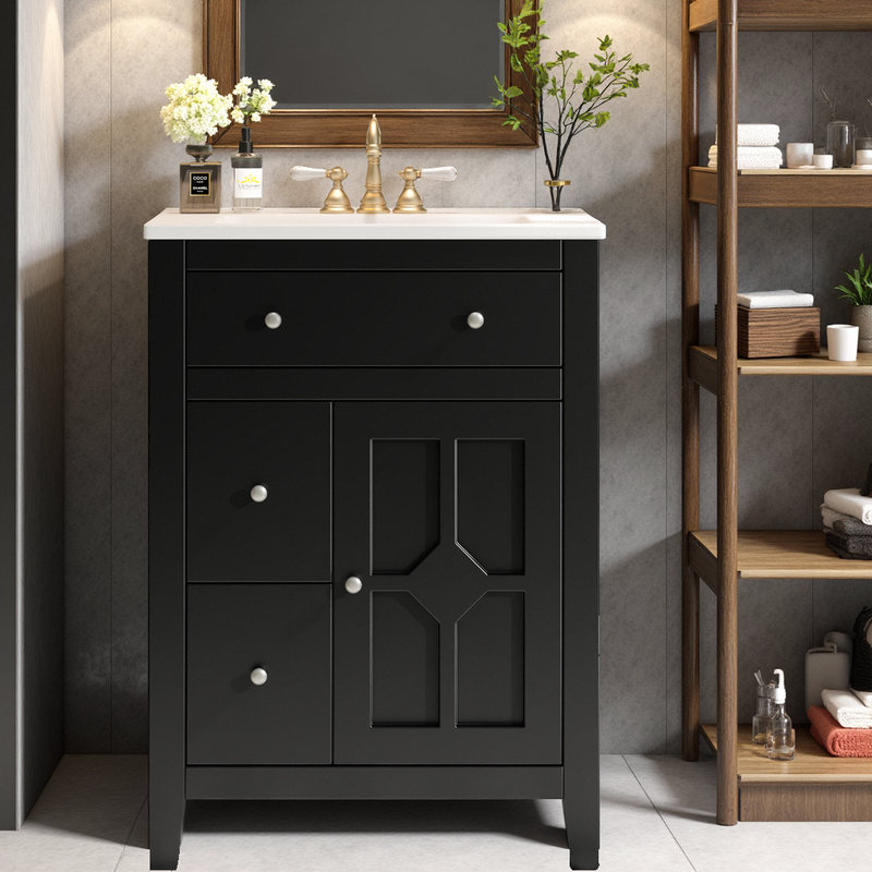 Meuble-lavabo 24 po avec lavabo en céramique, Noir
