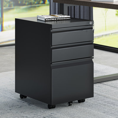 Classeur mobile en acier 3 tiroirs avec serrure pour bureau personnel
