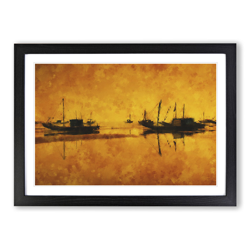 Fishing Boats at Sunset - Framed Print, Black Framed, 48cm H x 65cm W x 2cm D