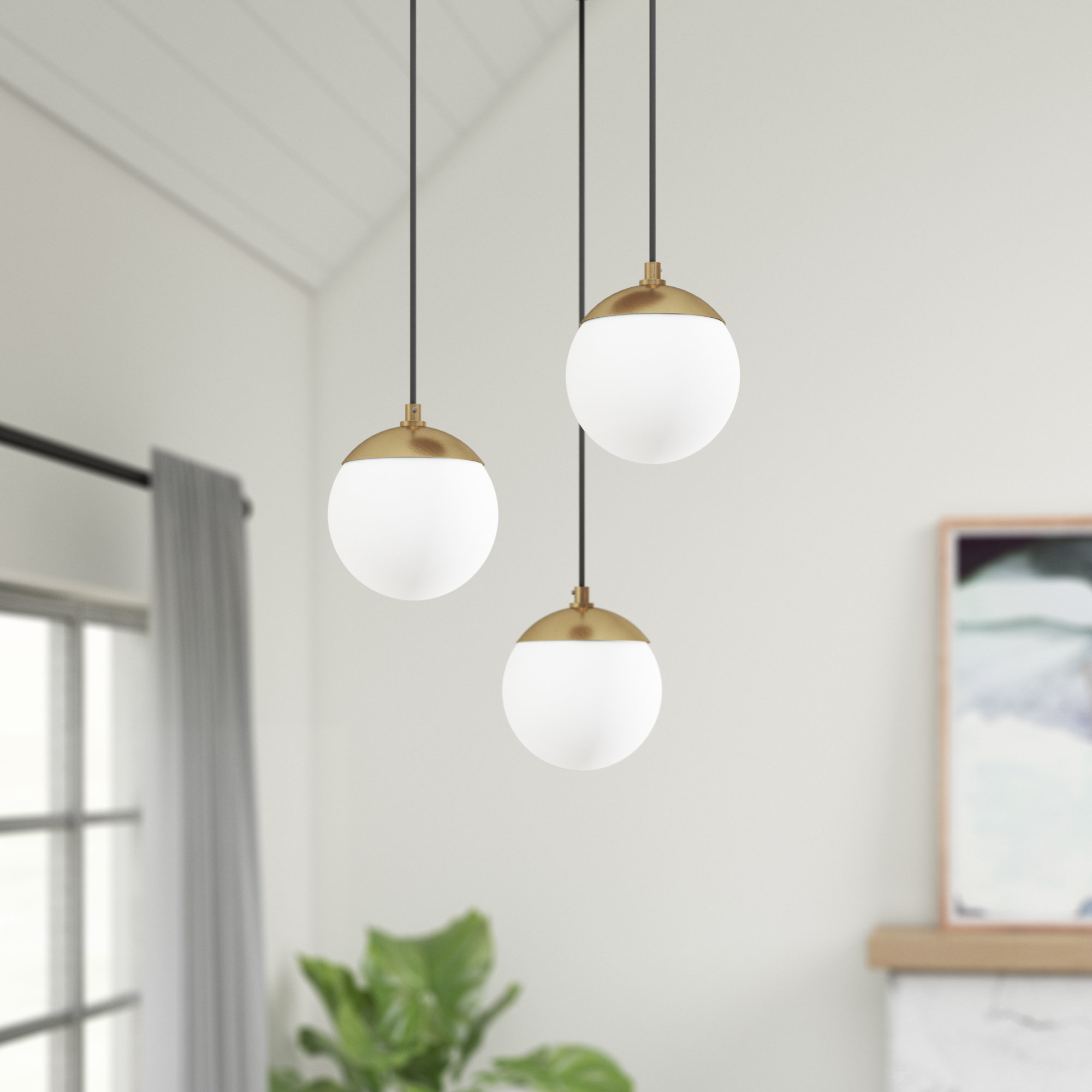 Richardson 3 Light Glass Dimmable Pendant, Natural Brass