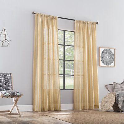 Bletcher Embroidered Stripe Linen Blend Semi-Sheer Rod Pocket Curtain Panel
