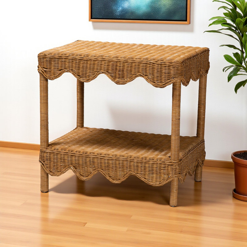 Kaden Honey Scalloped Rattan Side Table in Bohemian Light