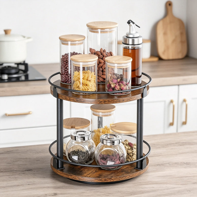 Étagère à épices rotative à 2 niveaux avec rotation à 360 degrés, paresseuse compacte et polyvalente pour le comptoir de cuisine et le rangement d'armoires