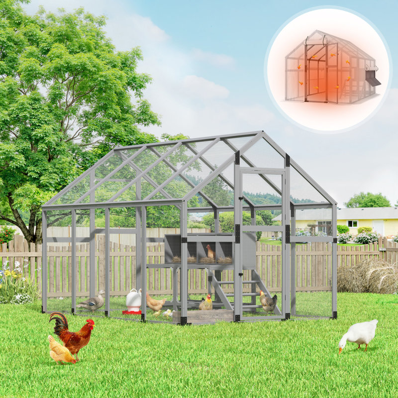 Large Outdoor Chicken Coop with Run & Nesting Boxes, Wooden Hen House with Waterproof Cover for Backyard Poultry, Gray