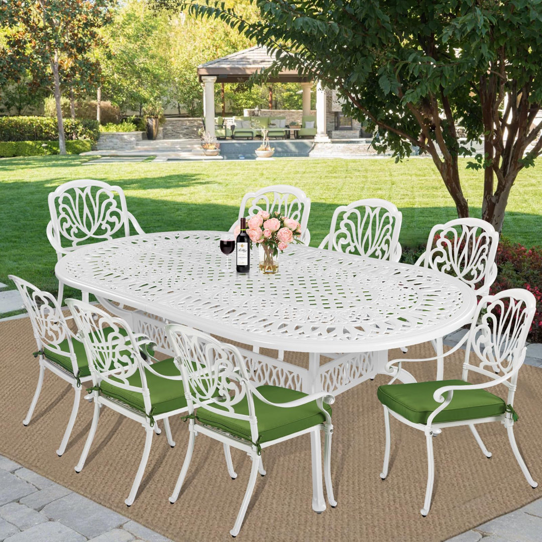 8 - Person Metal Patio Dining Set with Oval Table , Cushions Included Bloomsbury Market