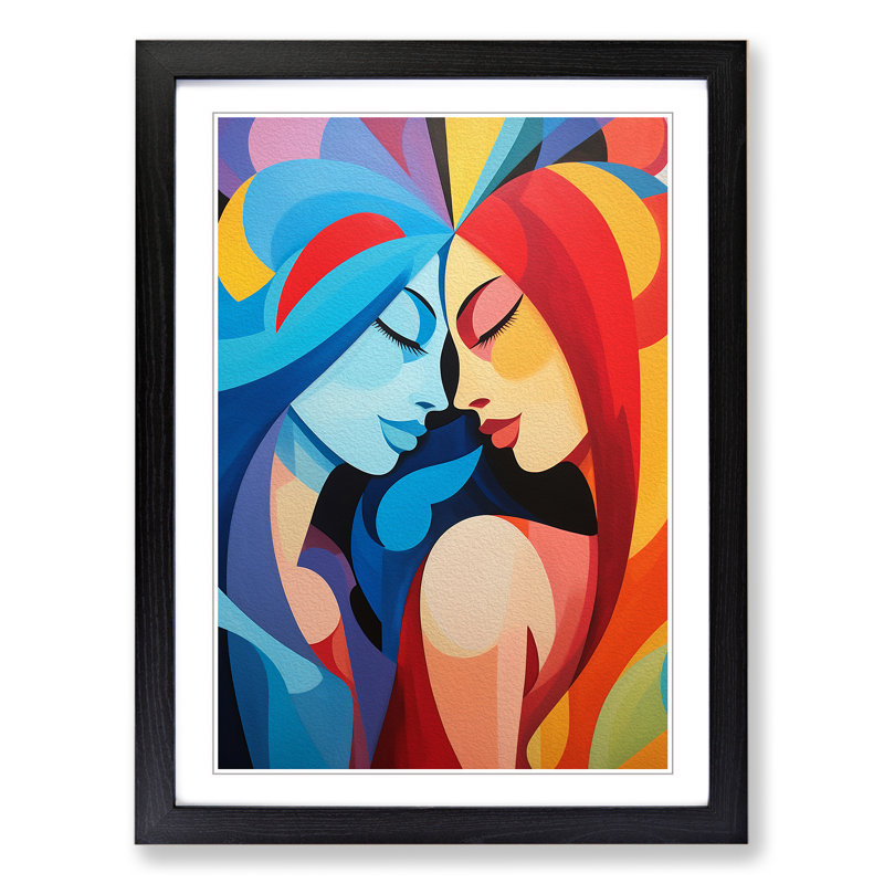 Two Women in Love Colour Field Art - Framed Print, 46cm H x 34cm W, Black Framed