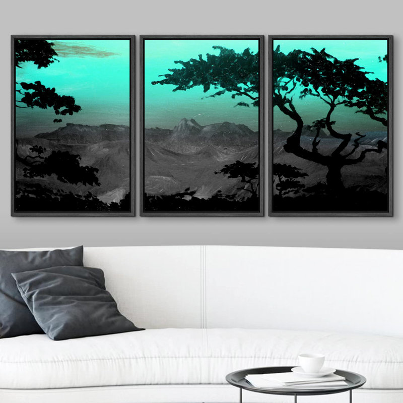 Abstrait vert, nature, paysage, arbre, montagne, photos, décoration murale pour chambre à coucher, salon, H 36 po x l 72 po