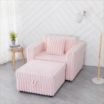 Sofas Couches | Modern Modular Single Sofa 44.9" with Hydraulic Storage Ottoman, for Living Room Bedroom | Light Pink | L-Shape