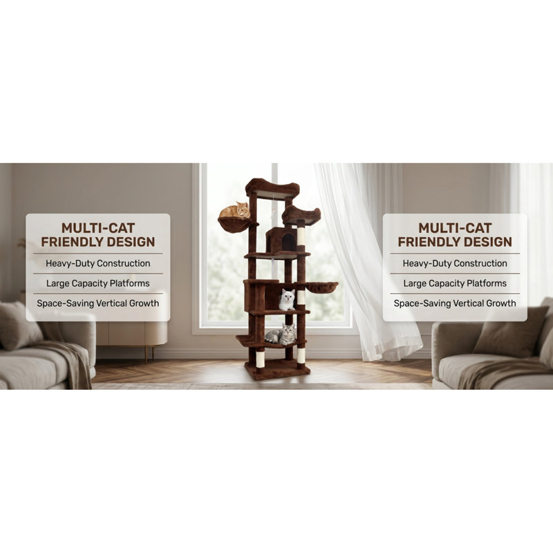 Arbre à chat de 68 po de hauteur à plusieurs niveaux avec hamacs, panier suspendu et coussins amovibles pour chats d'intérieur, parfait pour plusieurs chats, arbre à chat