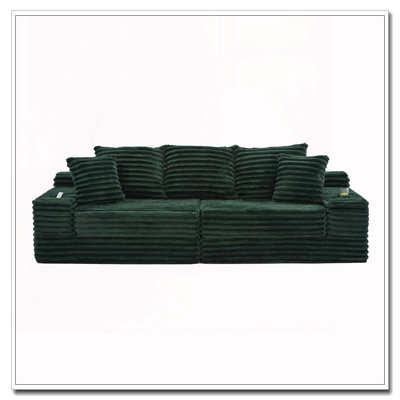 Oversized Boneless Four Seats Sofa with Cup Holder and Side Pockets