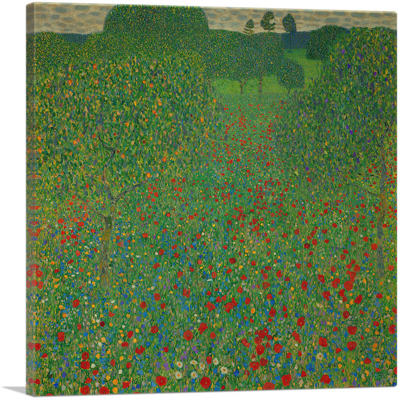 «A Field of Poppies 1907» par Gustav Klimt, reproduction d'art sur toile tendue, H 26 po x l 26 po x P 1,5 po