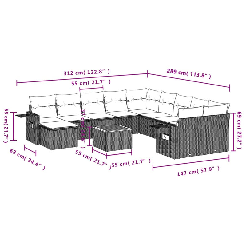 Ensemble de canapé de jardin Vidaxl Gris, gris foncé