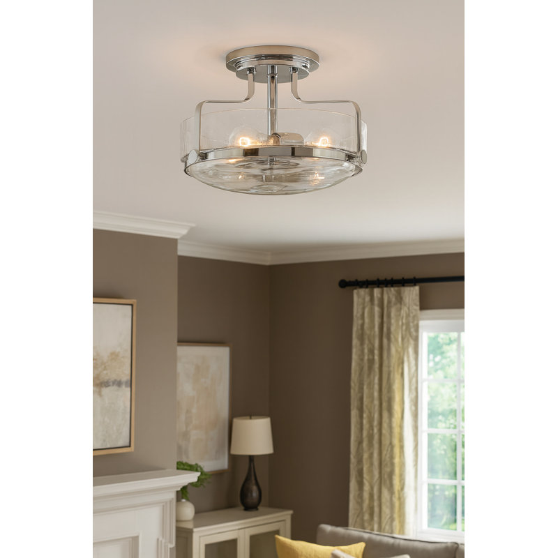 Harper 3-Light Semi-Flush Mount Retro Ceiling Light, Small, Chrome