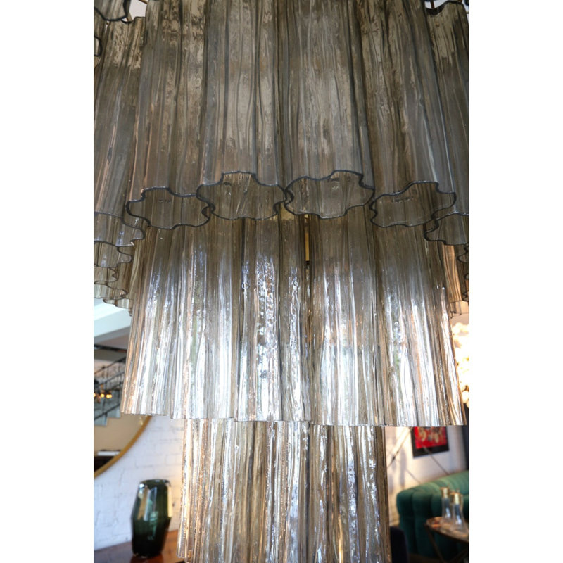 Lustre à niveaux Rano Murano fumé, Laiton antique, Transparent / blanc / ambre, H 55 po x l 50 po x P 50 po