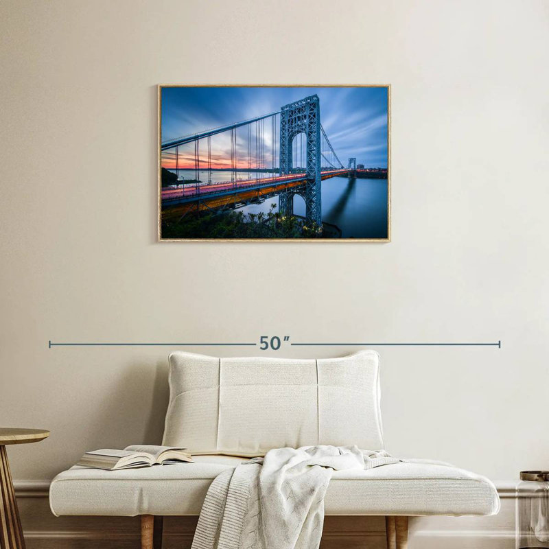 Pont George Washington à l'aube, Cadre flottant en bois naturel, 31 po x 21 po
