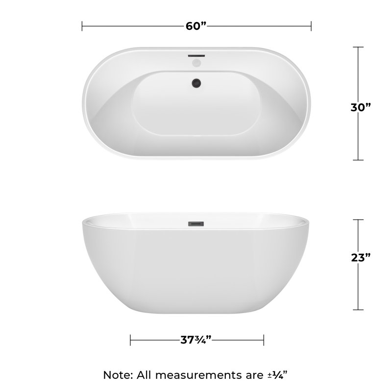 Brooklyn 60'' x 30'' Soaking Acrylic Bathtub, White/Matte Black 