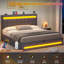 Ottoman Bed Frame with Charging Station & LED Lights, Upholstered Platform Bed frame with Under-bed Storage and Storage Headboard, No Box Spring Needed-1123241519-1123241518