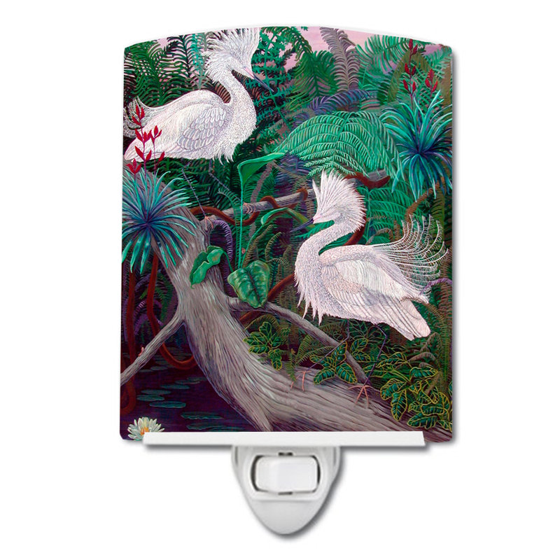 Éclairage de nuit en céramique oiseau aigrette