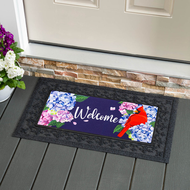 Yoko 22"x10" Cardinal and Hydrangeas Non-Slip Outdoor Sassafras Switch Door Mat