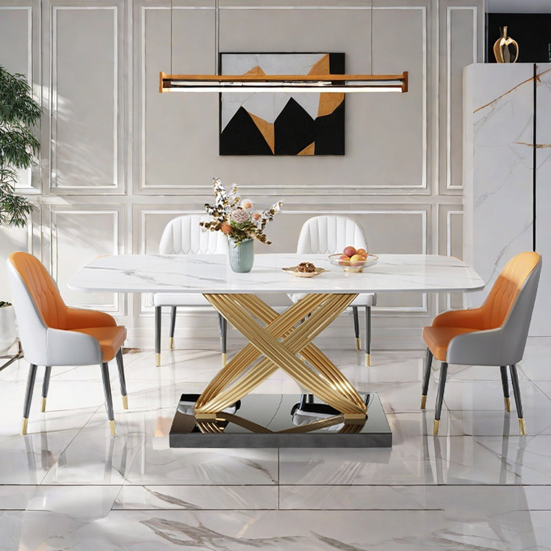 Modern luxury rectangular dining table sets, 29.5"H x 63"L x 35.4"W