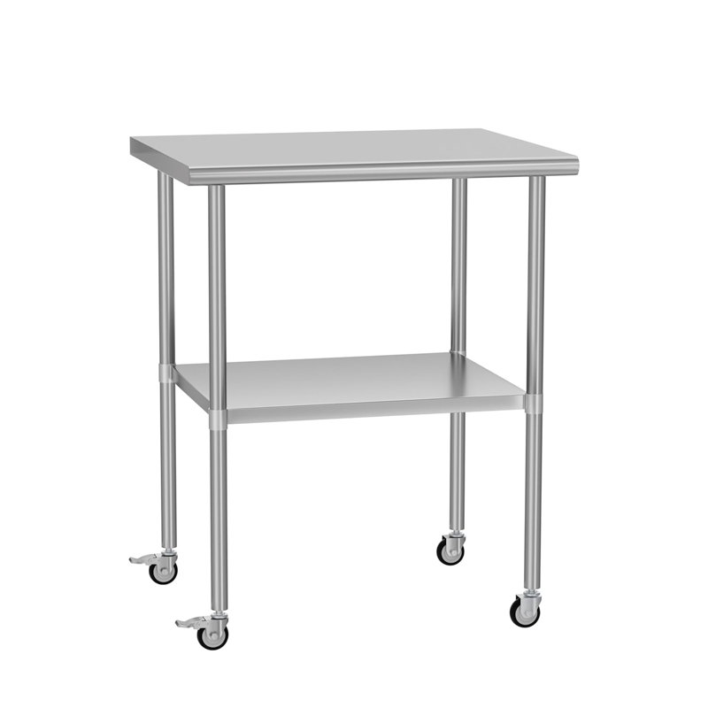 Table de travail en acier inoxydable de 24 po x 30 po avec tablettes réglables pour roulettes pour la cuisine, l'extérieur, le restaurant, l'hôtel et le garage